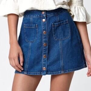 BULLHEAD DENIM CO Button Front A Line Denim Skirt Size 26 Blue Jean Pockets